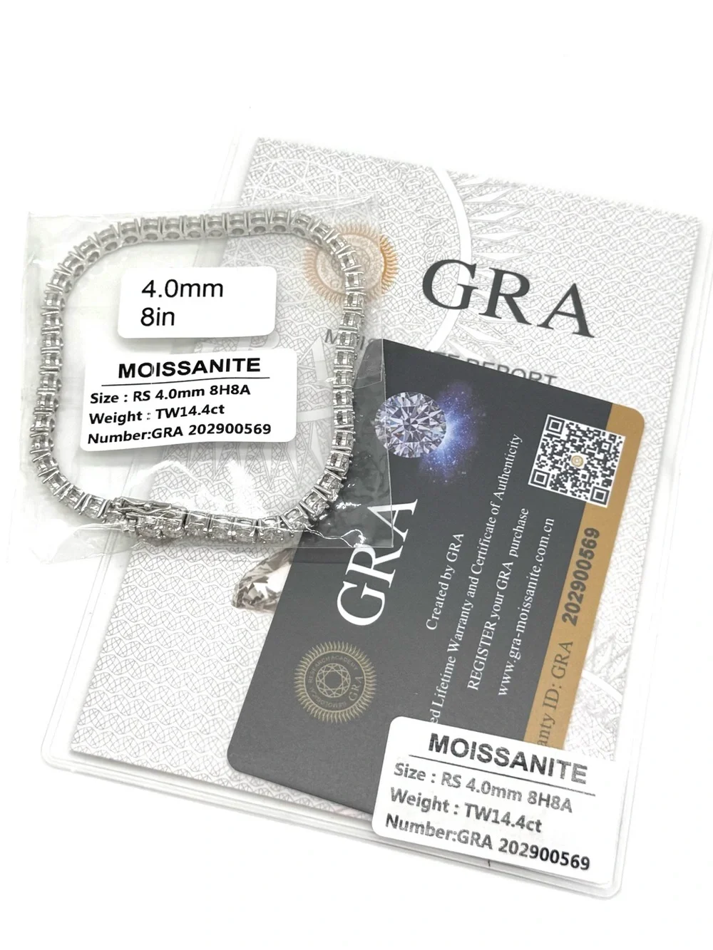 925 Silver, 11.7CTW - 15.0CTW, 4 MM, Moissanite Tennis Bracelet